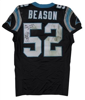 2010 Jon Beason Game Used & Signed Carolina Panthers Home Jersey Photo Matched To 12/19/2010 (Beckett)